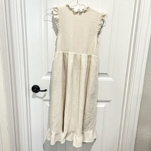 Prairie Baby Doll Smocked Cotton Gauzey Midi Dress‎ Ivory Cottage Granny core